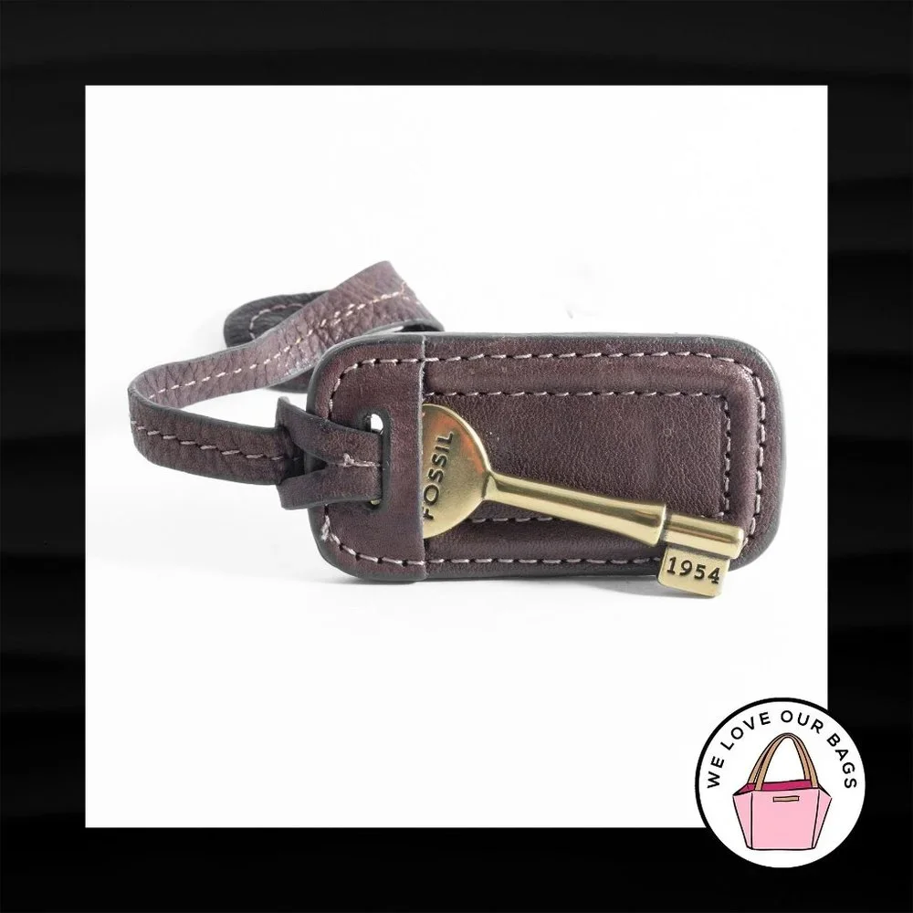 FOSSIL GOLD BRASS KEY CHARM BROWN LEATHER STRAP LOOP KEY FOB BAG CHARM KEYCHAIN